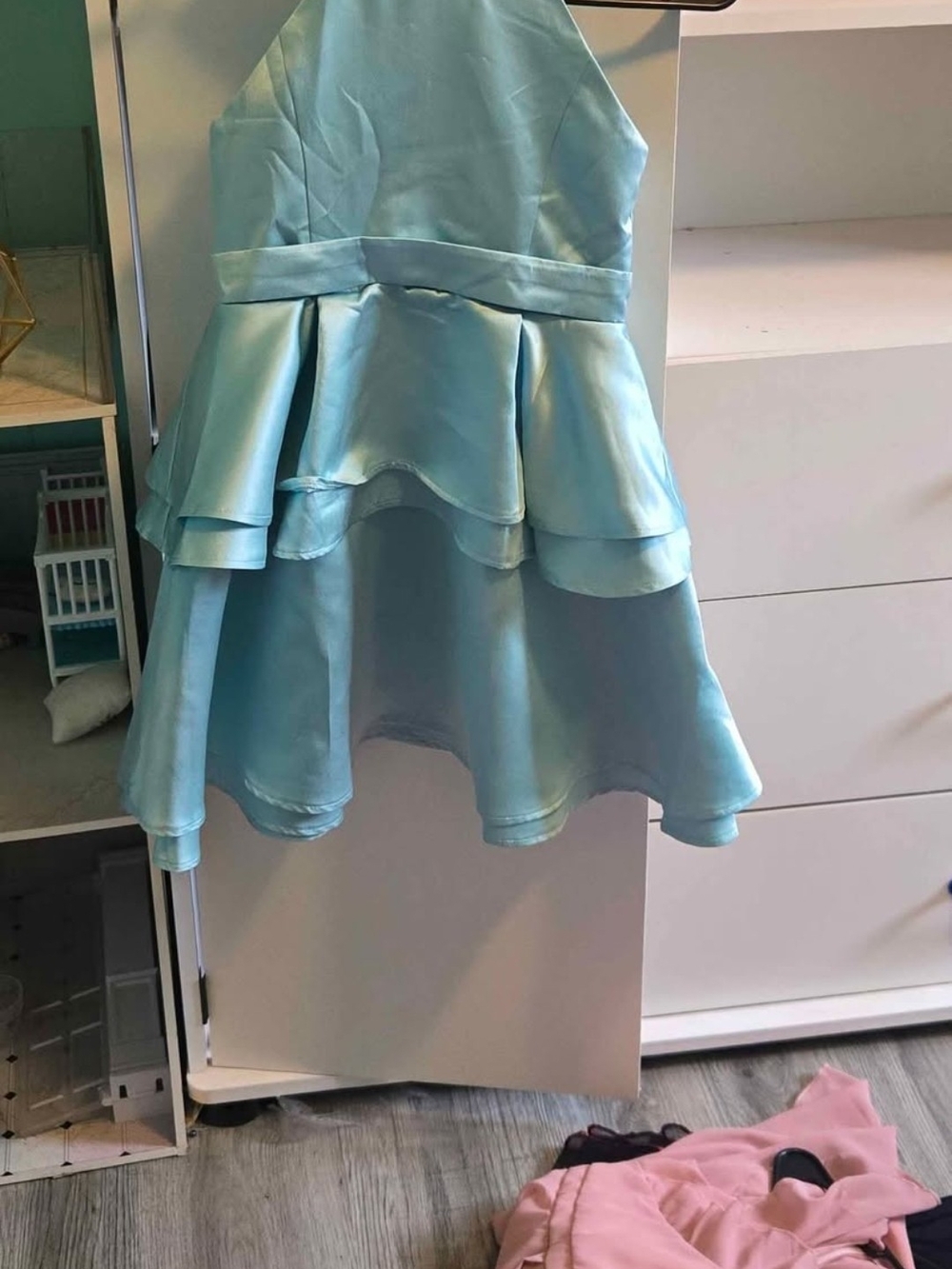 Light Blue Girls' Satin Party Dress